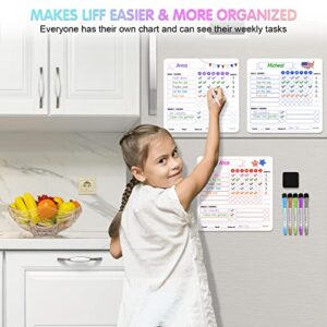 Magnetic Chore Chart for Multiple Kids,3 Pcs Dry Erase Refrigerator White Boards,6 Fine Tip Markers,Reward Chart at Home for Toddlers,Weekly Responsibility Chart for Kids