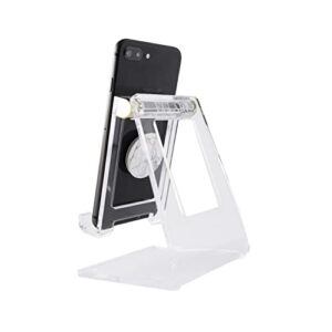 ellÁri - phone stand for office desk adjustable angle clear acrylic compatible with loopycases, popsockets, all kickstands, kindle, small tablets, iphone, samsung, lg, google