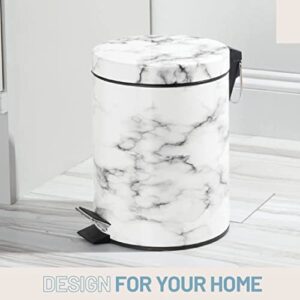 AWENN - Kitchen Garbage Trash Can with Lid and Pedal - Touchless Round Shape Waste Bin - Galvanized Steel Dustbin for Kitchen, Bathroom, Office and Outdoors – Marble (1.3 Gallon – 5 Liters)