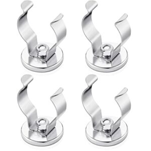 leifide magnetic hook round base magnet fastener with steel clip chrome plate magnetic tool holder heavy duty magnetic holder for indoor outdoor hanging kitchen home organization (silver, 4 pcs)