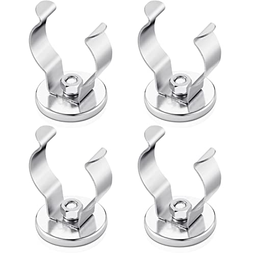 LEIFIDE Magnetic Hook Round Base Magnet Fastener with Steel Clip Chrome Plate Magnetic Tool Holder Heavy Duty Magnetic Holder for Indoor Outdoor Hanging Kitchen Home Organization (Silver, 4 Pcs)