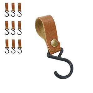 crapyt s-type leather hooks saddle brown 10 pcs cortical colorful furniture pu leather plastic nylon shelf rack 12×3cm/4.72"×1.18"(l×dia) multifunctional camping hangers picnic kitchenware outdoor