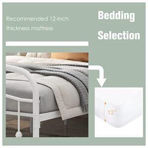 Zoophyter Metal Platform Bed Frame Queen Size No Box Spring Needed with Headboard Footboard Premium Steel Slat Support White