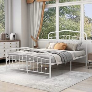 zoophyter metal platform bed frame queen size no box spring needed with headboard footboard premium steel slat support white
