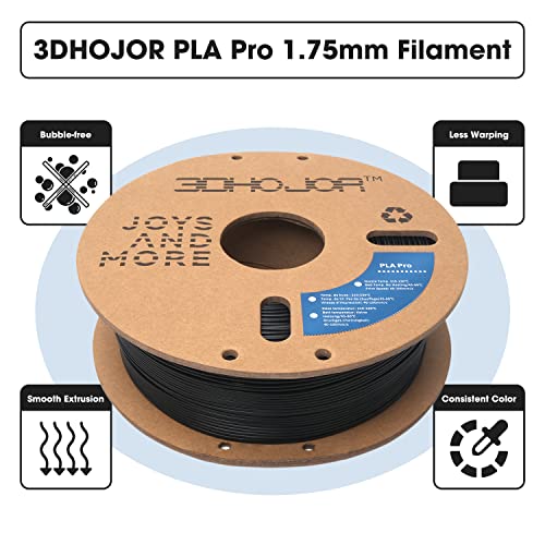 3DHoJor PLA Pro Filament 1.75mm (PLA Plus Black Filament), 1kg 3D Printer PLA Filament, PLA + 3D Printing Filament, Cardboard Spool, Dimensional Accuracy +/- 0.03 mm, Fit Most FDM 3D Printer