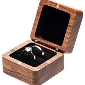 COSISO Square Solid Wood Double Ring Box Case for Wedding Ceremony Engagement Proposal,Wooden Ring Holder for 2 Rings (Black Inner)