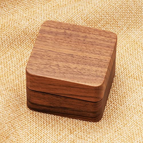 COSISO Square Solid Wood Double Ring Box Case for Wedding Ceremony Engagement Proposal,Wooden Ring Holder for 2 Rings (Black Inner)