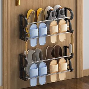 rackii over the door shoe organizer, 2-pack wall mounted shoe rack organizer,door shoe rack organizer with sticky hanging mounts,shoes holder storage organizer shelf with storage hooks-no drilling