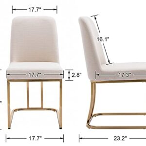 HNY Mid Century Modern Dining Room Chairs Set of 2, Linen Upholstered Fabric Chairs for Dining Room, with Golden Finish Metal Frame, Cream, Cream-linen, 17.7D x 23.2W x 34.3H in
