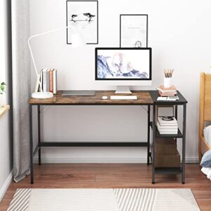 SogesHome 55inches Trestle Desk, Home Office Computer PC Desk with 2-Tier Shelves, Working Gaming Desk Study Desk Workstation Writing Table for Bedroom Living Room, School, Apartment