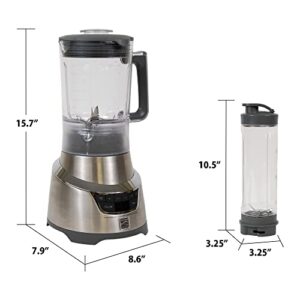 Kenmore Elite 1.3 HP 64 oz Blender With 20 oz Single-Serve Blending Cup, Powerful Ice-Crushing Motor, 8-Cup (1.9L) Tritan Pitcher, 20 oz (600 mL) Travel Cup with To-Go Lid, Grey and Stainless Steel