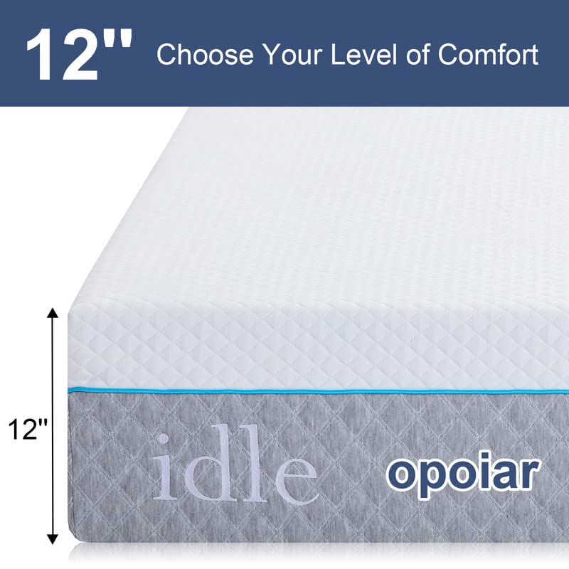 Opoiar Queen Mattress 12 Inch Memory Foam Mattress, Medium Firm Gel Memory Foam Mattress in a Box for Cool Sleep & Back Pain, Foam Bed Mattress, Queen Size Mattresses