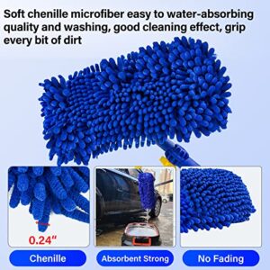 ITTAR Car Wash Brush, 2 Pads Chenille Microfiber Car Wash Mop Kit with 61" Long Handle, Truck Wash Brush Cleaning Tool with Flexible Rotation Head, Car Wash Wand for RV, SUV, Tile Floor(Blue)