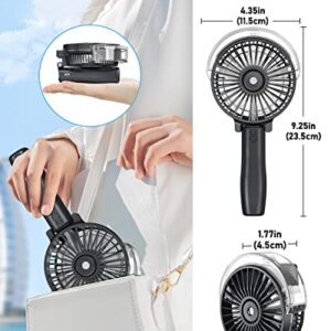 Zuvas Misting Handheld Fan 4800mAh Battery Powered Small Portable Fan with Spray 3 Speed 180°Foldable USB Personal Fan, for Travel Camping Outdoor Sports Neck Lanyard, Black