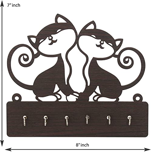 Cat Design Beautiful Key Holder for Wall Living Room Hanger Key Organizer Entryway Key Rack for Wall Décor, Living Room, Hall,Bedroom,Kitchen, and Office 6 Hooks_Brown 8 x 7 x 1.18 inches