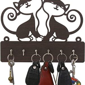 Cat Design Beautiful Key Holder for Wall Living Room Hanger Key Organizer Entryway Key Rack for Wall Décor, Living Room, Hall,Bedroom,Kitchen, and Office 6 Hooks_Brown 8 x 7 x 1.18 inches