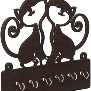 Cat Design Beautiful Key Holder for Wall Living Room Hanger Key Organizer Entryway Key Rack for Wall Décor, Living Room, Hall,Bedroom,Kitchen, and Office 6 Hooks_Brown 8 x 7 x 1.18 inches