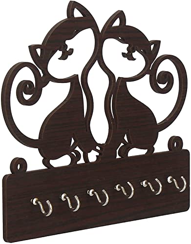 Cat Design Beautiful Key Holder for Wall Living Room Hanger Key Organizer Entryway Key Rack for Wall Décor, Living Room, Hall,Bedroom,Kitchen, and Office 6 Hooks_Brown 8 x 7 x 1.18 inches