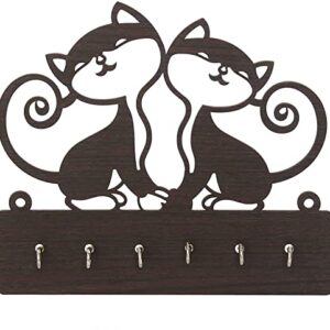 Cat Design Beautiful Key Holder for Wall Living Room Hanger Key Organizer Entryway Key Rack for Wall Décor, Living Room, Hall,Bedroom,Kitchen, and Office 6 Hooks_Brown 8 x 7 x 1.18 inches