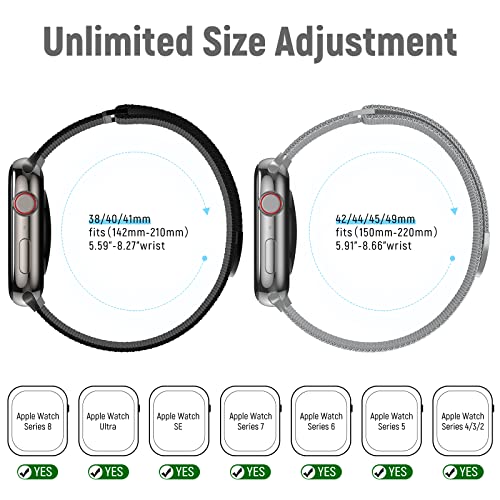 TRA 3 Pack Metal Stainless Steel Bands Compatible with Apple Watch Band 49mm 45mm 44mm 42mm 41mm 40mm 38mm, Magnetic Mesh Loop Strap Wristband for iWatch Ultra Series 8/SE/7/6/5/4/3/2/1 Men Women