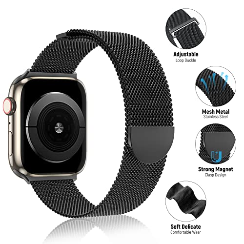 TRA 3 Pack Metal Stainless Steel Bands Compatible with Apple Watch Band 49mm 45mm 44mm 42mm 41mm 40mm 38mm, Magnetic Mesh Loop Strap Wristband for iWatch Ultra Series 8/SE/7/6/5/4/3/2/1 Men Women