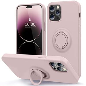 mocca compatible with iphone 14 pro max case with ring stand | super soft microfiber lining | full-body anti-scratch liquid silicone phone case for iphone 14 pro max women girls 6.7inch - pink sand