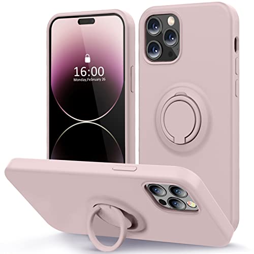 MOCCA Compatible with iPhone 14 Pro Max Case with Ring Stand | Super Soft Microfiber Lining | Full-Body Anti-Scratch Liquid Silicone Phone Case for iPhone 14 Pro Max Women Girls 6.7inch - Pink Sand