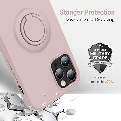 MOCCA Compatible with iPhone 14 Pro Max Case with Ring Stand | Super Soft Microfiber Lining | Full-Body Anti-Scratch Liquid Silicone Phone Case for iPhone 14 Pro Max Women Girls 6.7inch - Pink Sand