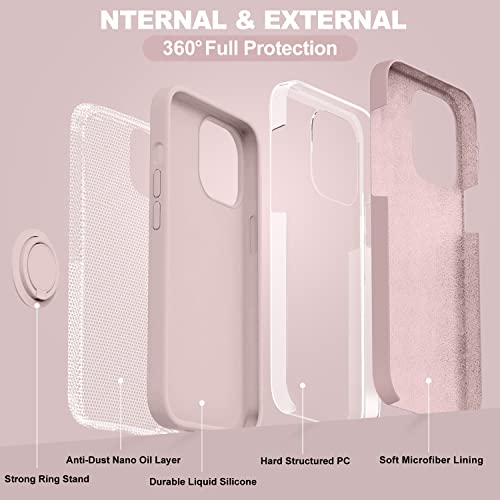 MOCCA Compatible with iPhone 14 Pro Max Case with Ring Stand | Super Soft Microfiber Lining | Full-Body Anti-Scratch Liquid Silicone Phone Case for iPhone 14 Pro Max Women Girls 6.7inch - Pink Sand