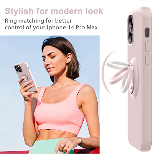 MOCCA Compatible with iPhone 14 Pro Max Case with Ring Stand | Super Soft Microfiber Lining | Full-Body Anti-Scratch Liquid Silicone Phone Case for iPhone 14 Pro Max Women Girls 6.7inch - Pink Sand