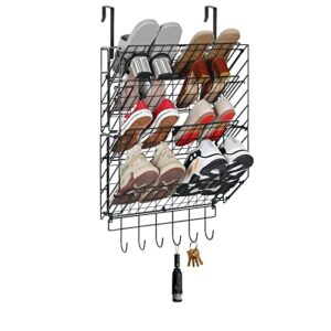 Aokitsink Over the Door Shoe Organizer with Hooks, Metal Hanging Shoe Rack for Door Closet, 4-Tier Adjustable Separator Mesh Wall Mounted Shoe Holder for Men Women