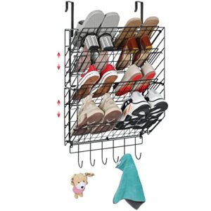 Aokitsink Over the Door Shoe Organizer with Hooks, Metal Hanging Shoe Rack for Door Closet, 4-Tier Adjustable Separator Mesh Wall Mounted Shoe Holder for Men Women