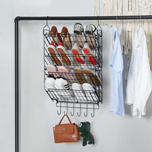 Aokitsink Over the Door Shoe Organizer with Hooks, Metal Hanging Shoe Rack for Door Closet, 4-Tier Adjustable Separator Mesh Wall Mounted Shoe Holder for Men Women