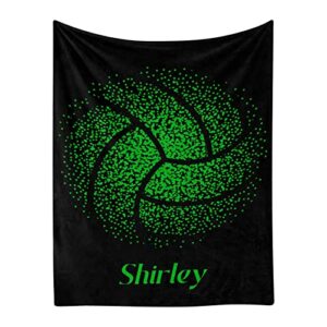 abstract particles volleyball green personalized blanket with name soft cozy throw fleece blankets for couch bed traveling camping hiking birthday gift 50x60 inch