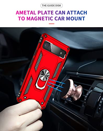 SunRemex for Google Pixel 6A Case with HD Screen Protector, [Not for Pixel 6/6 Pro Phone] Google 6A Case with Magnetic Ring Holder Kickstand,[Military Grade] Protective Phone Case (Red)