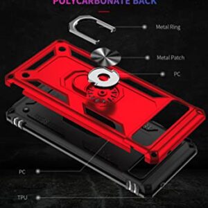 SunRemex for Google Pixel 6A Case with HD Screen Protector, [Not for Pixel 6/6 Pro Phone] Google 6A Case with Magnetic Ring Holder Kickstand,[Military Grade] Protective Phone Case (Red)