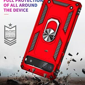 SunRemex for Google Pixel 6A Case with HD Screen Protector, [Not for Pixel 6/6 Pro Phone] Google 6A Case with Magnetic Ring Holder Kickstand,[Military Grade] Protective Phone Case (Red)