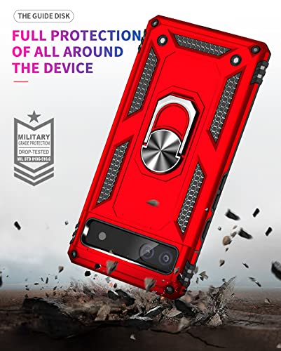 SunRemex for Google Pixel 6A Case with HD Screen Protector, [Not for Pixel 6/6 Pro Phone] Google 6A Case with Magnetic Ring Holder Kickstand,[Military Grade] Protective Phone Case (Red)