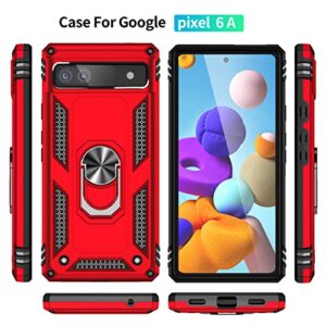 SunRemex for Google Pixel 6A Case with HD Screen Protector, [Not for Pixel 6/6 Pro Phone] Google 6A Case with Magnetic Ring Holder Kickstand,[Military Grade] Protective Phone Case (Red)