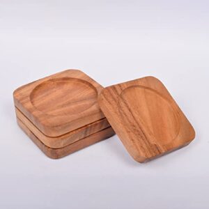 Samhita Acacia Wood Coasters Set Natural Wooden Drink Coasters Set Protects Surfaces from Stains & Scratches (4" x 4" x 0.5", Set of 4)