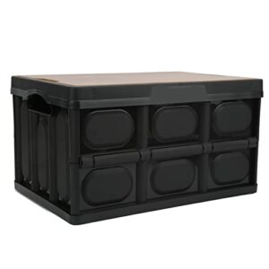 alomejor 30l collapsible storage box crate with lid folding storage box with wooden cover panel for home outdoor(black)