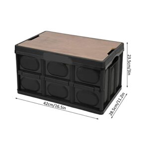 Alomejor 30L Collapsible Storage Box Crate with Lid Folding Storage Box with Wooden Cover Panel for Home Outdoor(Black)