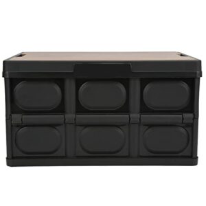 Alomejor 30L Collapsible Storage Box Crate with Lid Folding Storage Box with Wooden Cover Panel for Home Outdoor(Black)