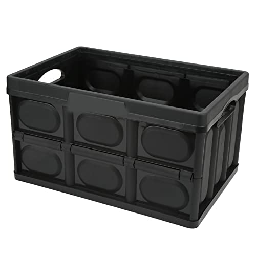 Alomejor 30L Collapsible Storage Box Crate with Lid Folding Storage Box with Wooden Cover Panel for Home Outdoor(Black)