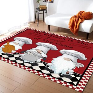 modern large area rug 5' x 8' bedroom rugs, fat chef runner rug non slip kitchen rug washable floor carpet mat for living room bathroom outdoor cook gnomes buffalo plaid red