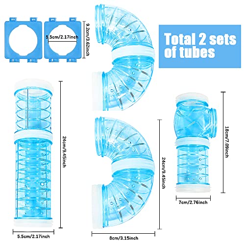 2 Hamster Tubes Kits, DIY Hamster Tunnel Adventure External Pipe, Transparent Connection Track Rat Toy Hamster Cage Accessories for Hamster Mouse Small Animals Sports Expand Space