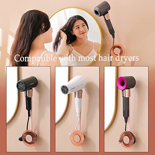 HZWZ Hair Dryer Holder Wall Mounted,Self Adhesive Blow Dryer Holder with Wire Organizer,Hair Dryer Lazy Bracket,Hair Dryer Holder Compatible with Most Hair Dryers