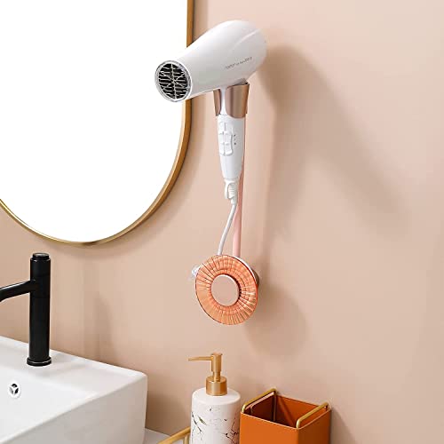 HZWZ Hair Dryer Holder Wall Mounted,Self Adhesive Blow Dryer Holder with Wire Organizer,Hair Dryer Lazy Bracket,Hair Dryer Holder Compatible with Most Hair Dryers