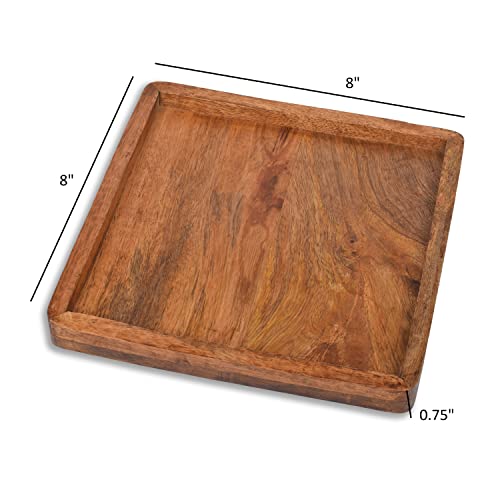 Samhita 2 Pcs Decorative Mango Wood Square Platter Food Serving Saucer, Tea, Fruit - Perfect for Dinners & Parties (8" x 8" x 0.75") (Set of 2)