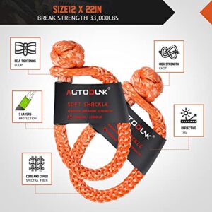 AutoDunk 1" x 30' Kinetic Recovery & Tow Rope (33,000lbs), with 2 Soft Shackles (33,000lbs) Offroad Recovery Kit for 4WD Pick Up Truck, SUV, ATV, UTV (Orange)